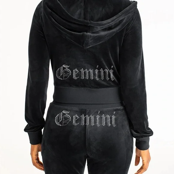 NW/OT! Juicy Couture Velour Black Gemini Track Suit sweatsuit women size X-SMALL - Picture 1 of 12